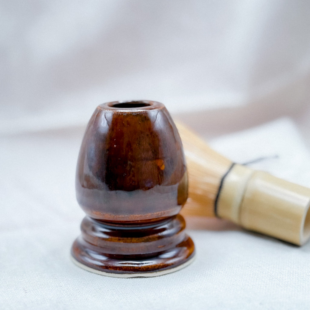 handmade ceramic matcha whisk holder  in color root beer